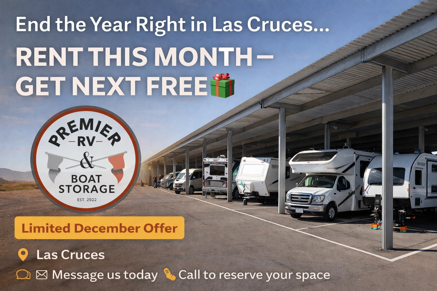 Covered RV spaces in Las Cruces 100% Covered and Paved RV and Boat parking